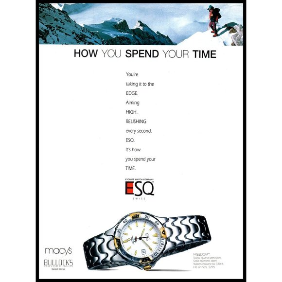 1996 Esquire Watch Freedom Vintage Print Ad Swiss Alps Mountain Climbing Art - Picture 1 of 1